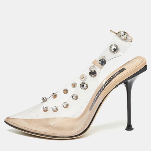 Sergio Rossi Beige/Transparent PVC Crystal Embellished Slingback Pumps Size 38.5 - Sergio Rossi - Modalova