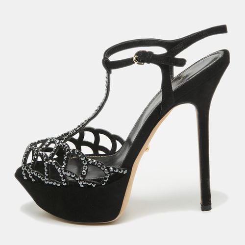 Sergio Rossi Black Suede Crystal Embellished Platform Ankle Strap Sandals Size 35.5 - Sergio Rossi - Modalova