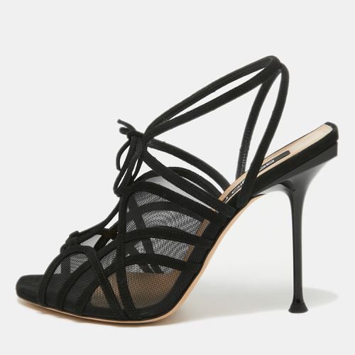 Sergio Rossi Black Suede and Mesh Ankle Strap Sandals Size 40 - Sergio Rossi - Modalova