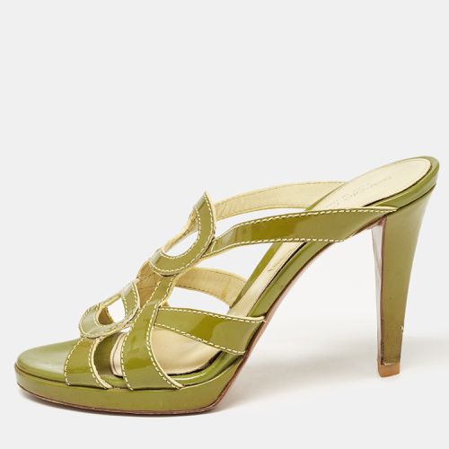 Sergio Rossi Green Patent Leather Platform Strappy Slide Sandals Size 39 - Sergio Rossi - Modalova