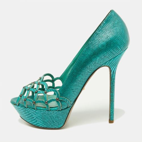 Sergio Rossi Green Laser Cut Lizard Embossed Leather Platform Pumps Size 38 - Sergio Rossi - Modalova