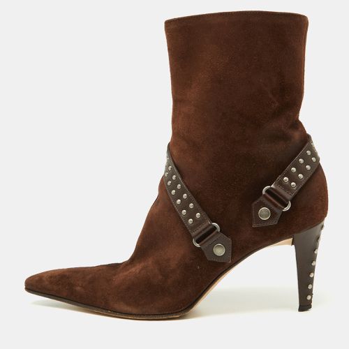 Sergio Rossi Brown Suede and Leather Studded Ankle Boots Size 37 - Sergio Rossi - Modalova