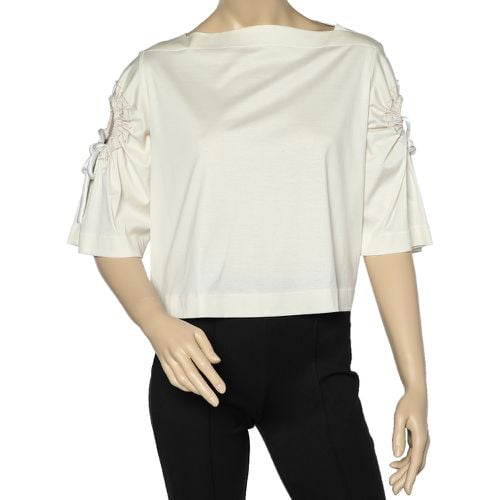 Sportmax Off White Cotton Knit Sleeve Tie Detail Crop Top S - Sportmax - Modalova