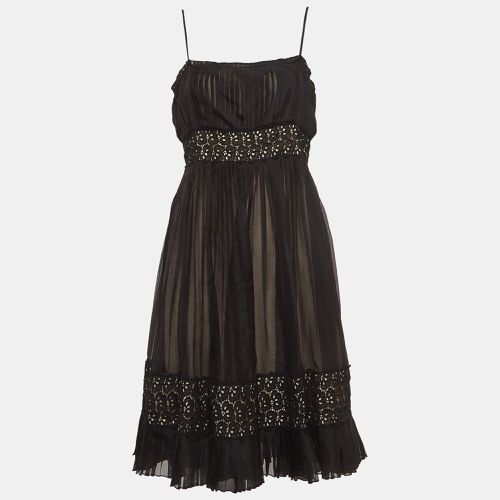 Sportmax Black Lace Trim Silk Pleated Midi Empire Dress L - Sportmax - Modalova