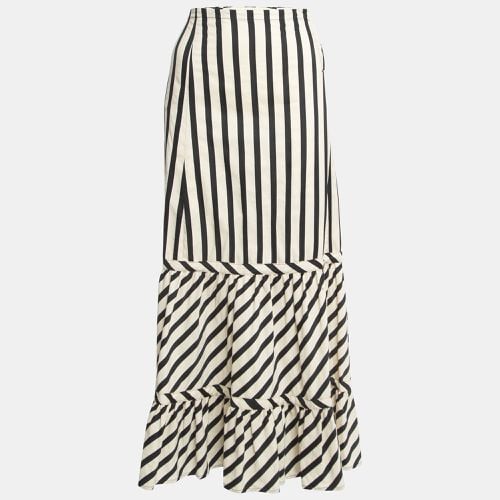 Sportmax Cream/Black Striped Cotton Blend Ruffled Maxi Skirt M - Sportmax - Modalova