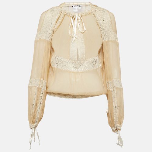 Sportmax Beige Lace and Silk Tie-Up Detail Blouse S - Sportmax - Modalova