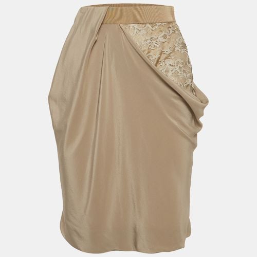 Sportmax Beige Lace Trim Silk Draped Pencil Skirt S - Sportmax - Modalova