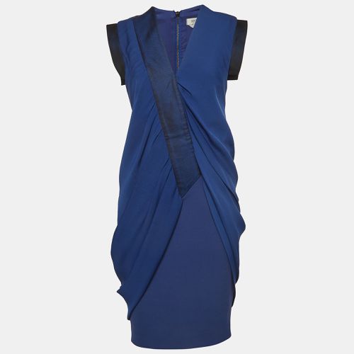 Sportmax Blue Gabardine and Satin Draped Style Sheath Dress S - Sportmax - Modalova