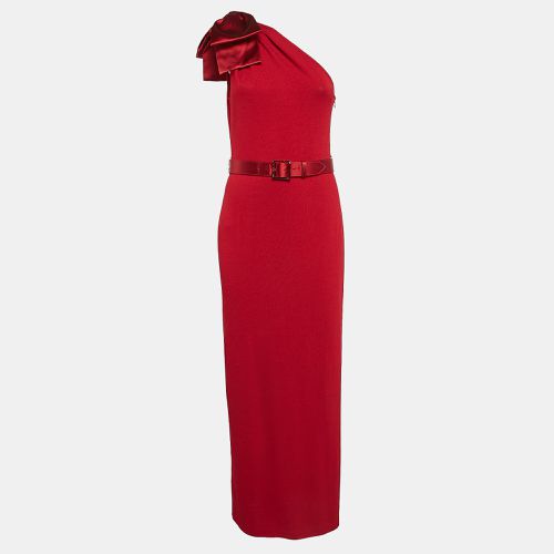 St. John Red Rib Knit Bow One Shoulder Belted Maxi Dress M - St. John - Modalova