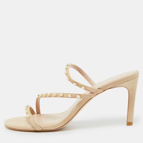 Stuart Weitzman Beige Suede Pearl Embellished Slide Sandals Size 41 - Stuart Weitzman - Modalova