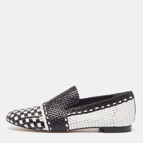 Stuart Weitzman Black/White Woven Leather Riviera Smoking Slippers Size 36 - Stuart Weitzman - Modalova