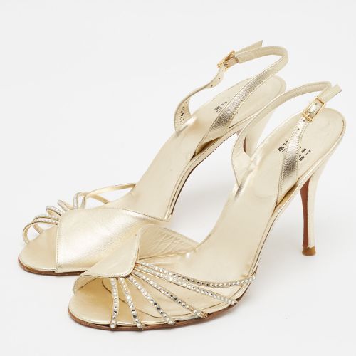 Size 40.5 Leather Crystal Embellished Slingback Sandals - Stuart Weitzman - Modalova