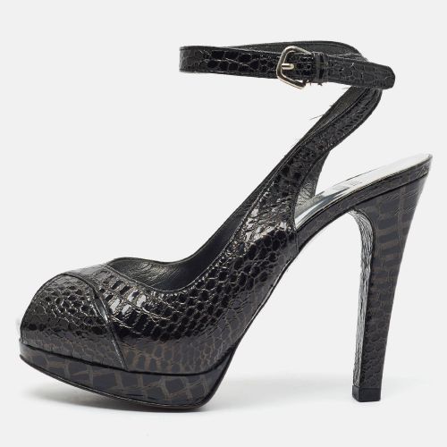 Size 37 Python Embossed Leather Peep Toe Pumps - Stuart Weitzman - Modalova
