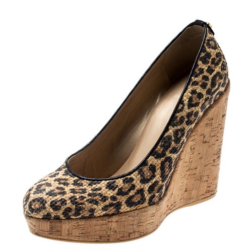 Stuart Weitzman Beige/Black Leopard Print Raffia Platform Wedge Pumps Size 38.5 - Stuart Weitzman - Modalova