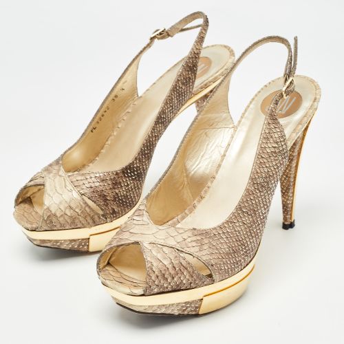 Beige Python Embossed Leather Slingback Pumps Size 38.5 - Stuart Weitzman - Modalova