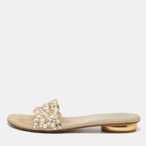 Stuart Weitzman Beige Textured Suede Studded Thong Slides Size 41 - Stuart Weitzman - Modalova