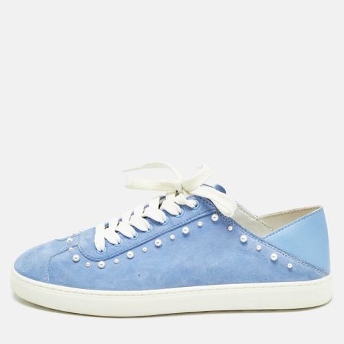 Stuart Weitzman Blue Suede Pear Embellished Lace Up Sneakers Size 39.5 - Stuart Weitzman - Modalova