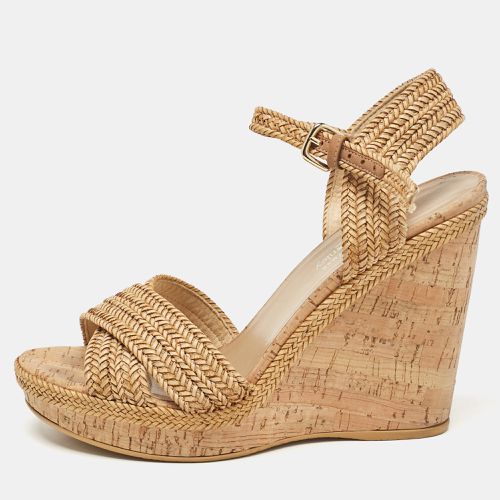 Stuart Weitzman Beige Raffia Cork Wedge Sandals Size 39.5 - Stuart Weitzman - Modalova