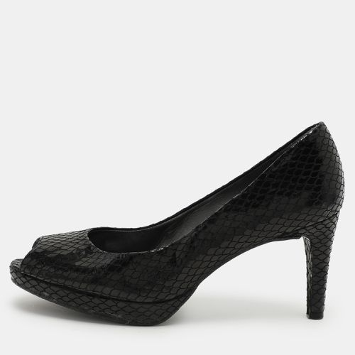 Stuart Weitzman Black Python Embossed Leather Peep Toe Pumps Size 39.5 - Stuart Weitzman - Modalova