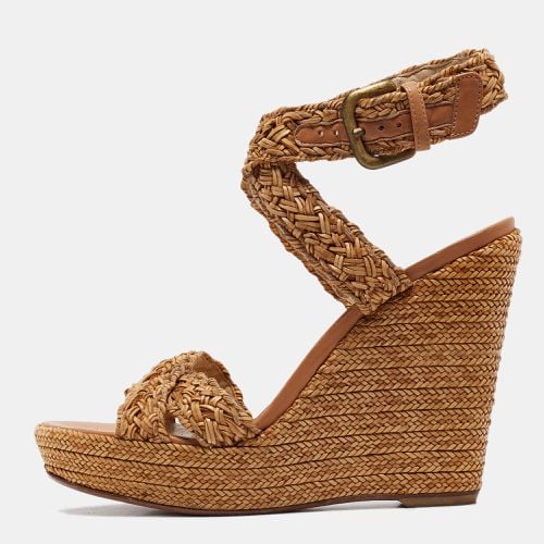 Leather and Raffia Braided Platform Wedge Sandals Size 39.5 - Stuart Weitzman - Modalova