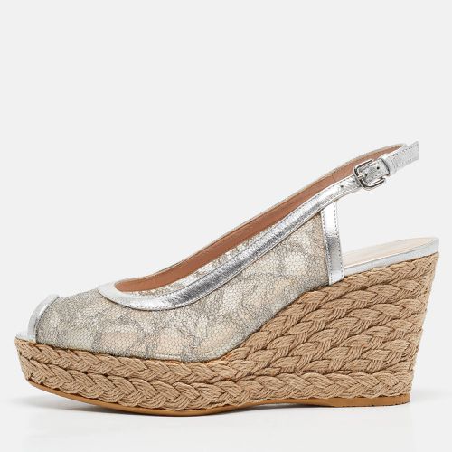 Stuart Weitzman Silver Lace and Leather Wedge Sandals Size 38 - Stuart Weitzman - Modalova