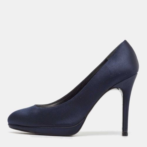 Stuart Weitzman Navy Blue Satin Round Toe Platform Pumps Size 38 - Stuart Weitzman - Modalova