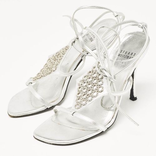 Leather Crystal Embellished Ankle Strap Sandals Size 35.5 - Stuart Weitzman - Modalova