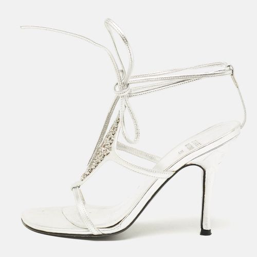 Stuart Weitzman Silver Leather Crystal Embellished Ankle Strap Sandals Size 35.5 - Stuart Weitzman - Modalova