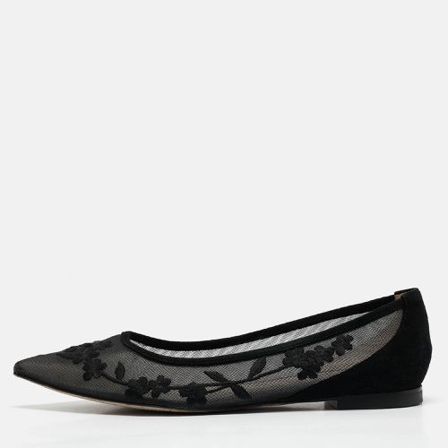 Stuart Weitzman Black Embroidered Mesh and Suede Pointed Toe Ballet Flats Size 39.5 - Stuart Weitzman - Modalova