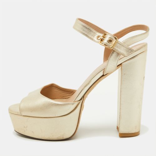 Stuart Weitzman Gold Leather Ankle Strap Platform Sandals Size 39.5 - Stuart Weitzman - Modalova