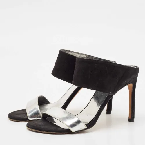 Silver Suede and Leather Slide Sandals Size 37.5 - Stuart Weitzman - Modalova