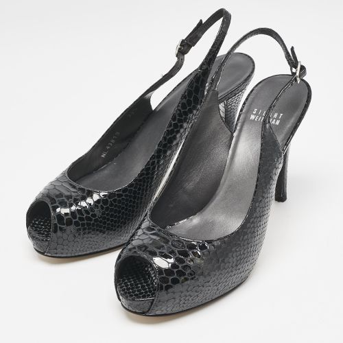 Python Embossed Leather Peep Toe Slingback Pumps Size 39.5 - Stuart Weitzman - Modalova