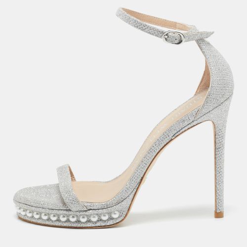 Stuart Weitzman Silver Glitter Nudist Ankle Strap Sandals Size 37.5 - Stuart Weitzman - Modalova