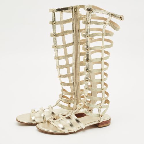 Gold Leather And Elastic Gladiator Flat Sandals Size 37 - Stuart Weitzman - Modalova