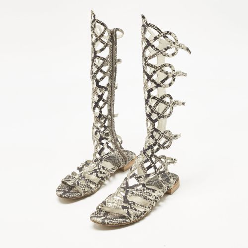 Cream Snakeskin Embossed Leather Gladiator Flat Sandals Size 36 - Stuart Weitzman - Modalova