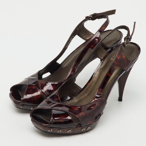 Tortoise Shell Patent Leather Slingback Platform Sandals Size 39.5 - Stuart Weitzman - Modalova