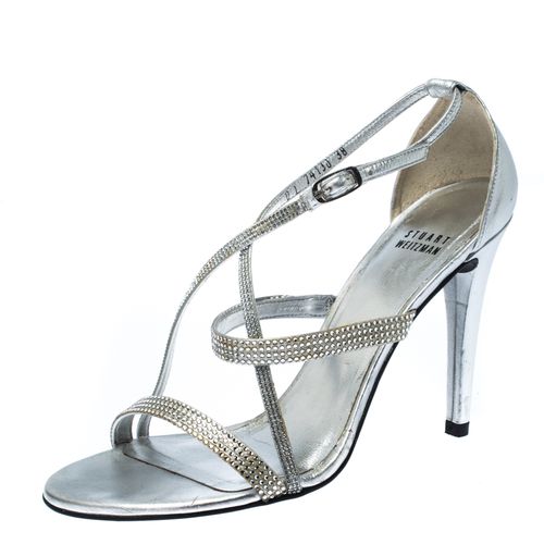 Stuart Weitzman Metallic Silver Crystal Embellished Sandals Size 38 - Stuart Weitzman - Modalova