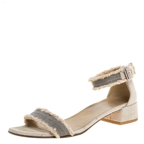 Stuart Weitzman Beige Tweed Nudistchains Sandals Size 39 - Stuart Weitzman - Modalova