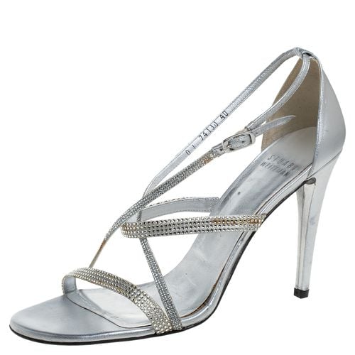 Stuart Weitzman Silver Leather Crystal Embellished Strappy Sandals Size 40 - Stuart Weitzman - Modalova