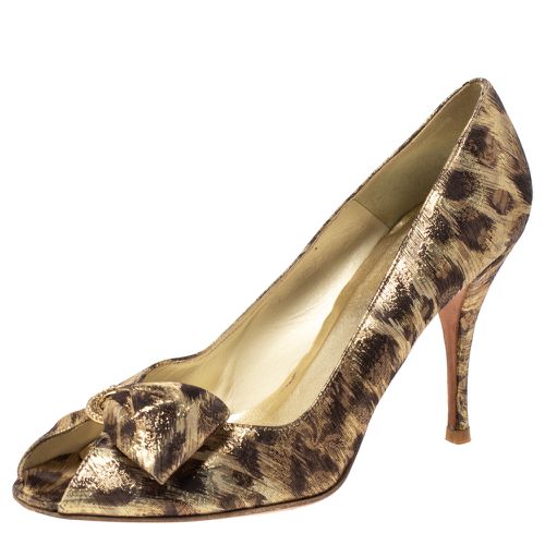 Lamé Fabric Leopard Print Bow Peep Toe Pumps Size 39.5 - Stuart Weitzman - Modalova