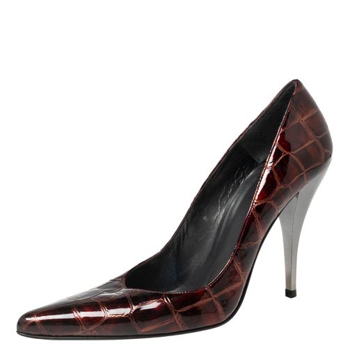 Stuart Weitzman Burgundy Croc Embossed Patent Leather Pointed Toe Pumps Size 40 - Stuart Weitzman - Modalova