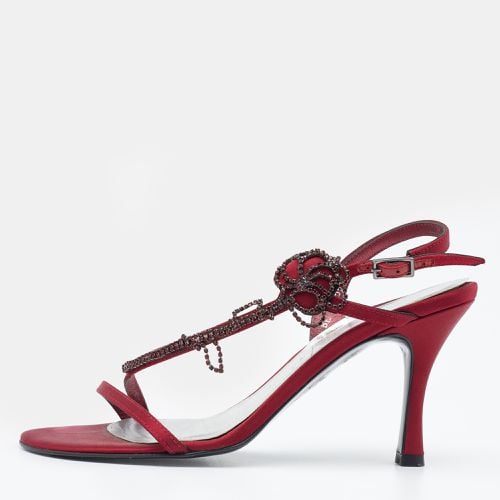 Stuart Weitzman Burgundy Satin Crystal Embellished Slingback Sandals Size 37 - Stuart Weitzman - Modalova