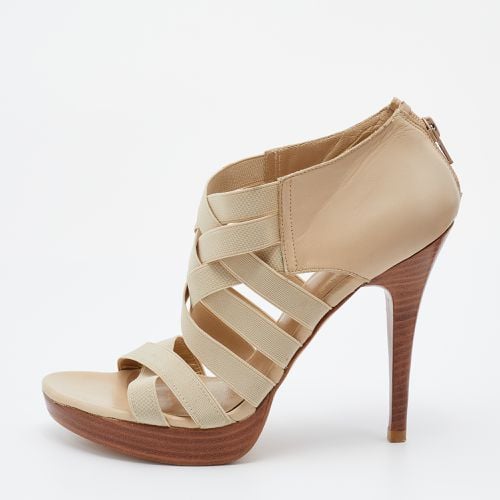 Stuart Weitzman Cream Leather and Elastic Fabric Cross Strap Sandals Size 38.5 - Stuart Weitzman - Modalova