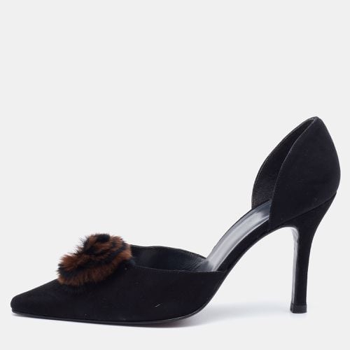 Stuart Weitzman Black Suede Fur Pom Pom D'orsay Pumps Size 37.5 - Stuart Weitzman - Modalova