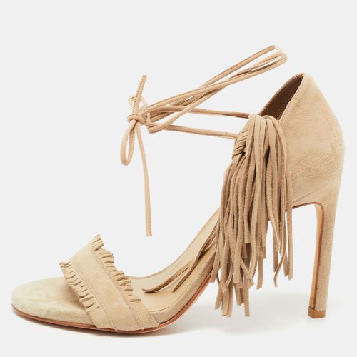 Stuart Weitzman Beige Suede Fringe Ankle Wrap Sandals Size 36 - Stuart Weitzman - Modalova