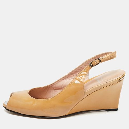 Stuart Weitzman Beige Leather Peep Toe Slingback Wedge Pumps Size 37 - Stuart Weitzman - Modalova