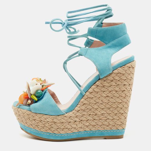 Stuart Weitzman Blue Suede Lace Up Wedge Sandals Size 36 - Stuart Weitzman - Modalova