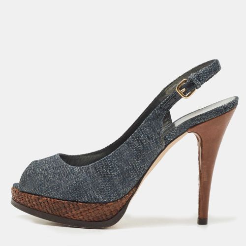 Stuart Weitzman Blue Denim Peep Toe Platform Slingback Sandals Size 40 - Stuart Weitzman - Modalova