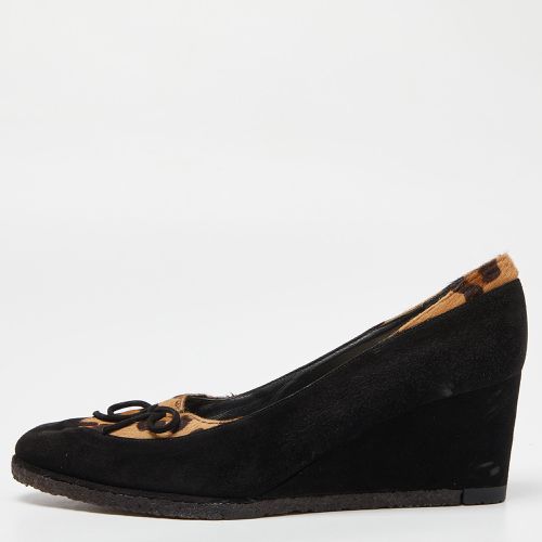 Stuart Weitzman Black/Brown Suede and Calf Hair Wedge Pumps Size 40 - Stuart Weitzman - Modalova