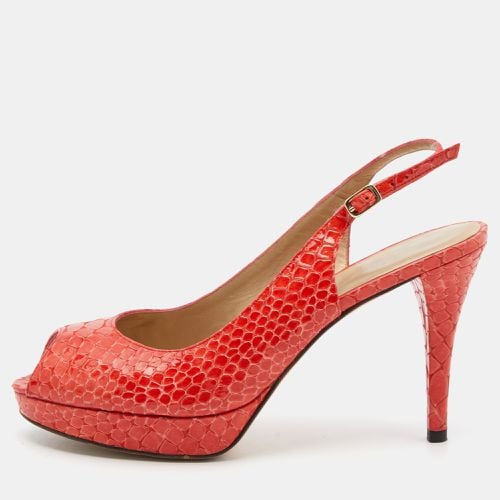 Stuart Weitzman Orange Python Embossed Leather Peep Toe Platform Slingback Pumps Size 40 - Stuart Weitzman - Modalova